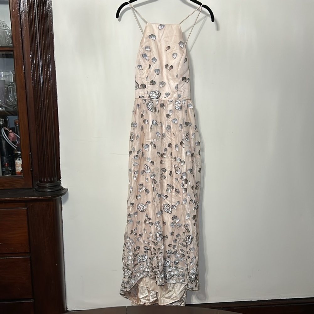 Gianni Bini Rose Embroidered Halter Gown